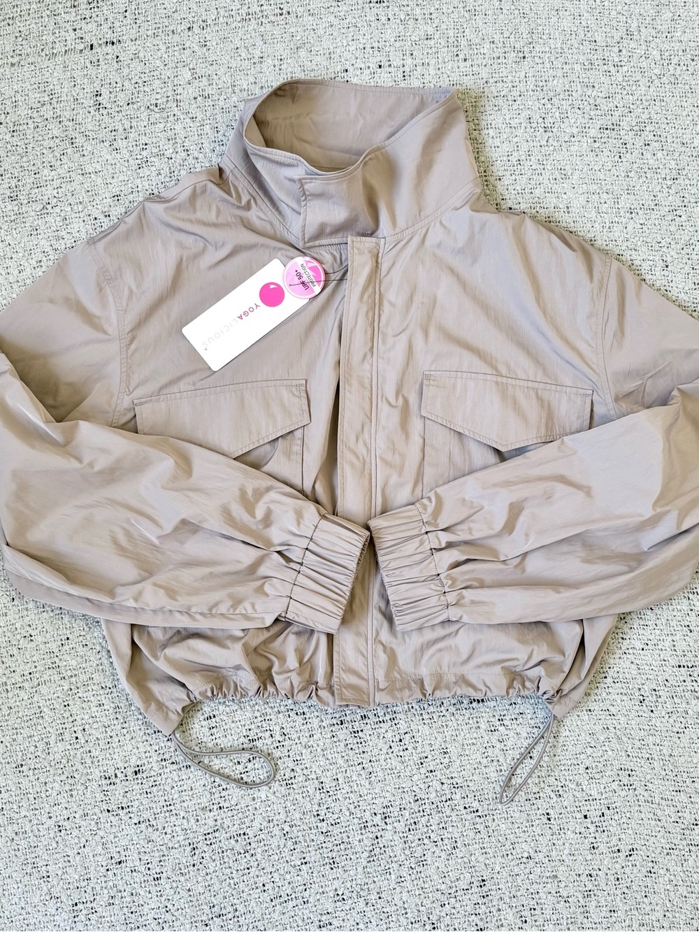 Yogalicious Stand Collar Light Taupe Cropped Windbreaker Jacket Size L